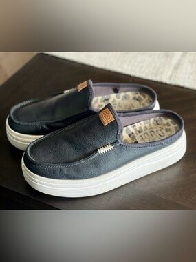 Hey Dude Black Slip-On Mule with White Platform Sole